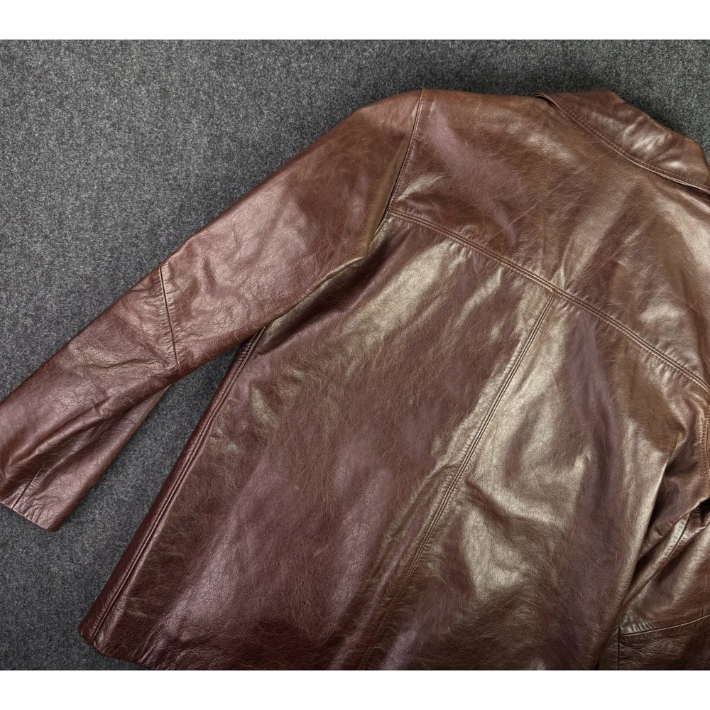 Vintage Eddie Bauer Leather Outer Jacket Womens Size XS Brown 4 Button Yoke Coat - Picture 7 of 10